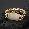 Joyería Hip-Hop Transfronteriza Europea y Americana Circonita Hebilla Giratoria Pulsera Cubana Brillante Accesorios Más Vendidos Oro de 18K Pulsera para Hombre
