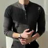 Camisa Polo Suéter Estilo Old Money Masculino Gola Henley Listrado Anti-listrado Malha Manga Longa Outono Inverno Fábrica Transfronteiriça Atacado