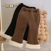Calças de algodão para bebê inverno três camadas engrossadas vestuário externo calças forradas com fleece para meninas outono e inverno acolchoadas uma inverno roupas de inverno para crianças