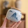 Latas de té antiguas de cerámica pintadas a mano con paisaje azul, tamaño pequeño, portátiles, selladas, para el hogar, para almacenar té, latas vacías, pequeñas tiendas de té.