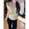 ¡Llegó! Suéter tejido de cuello en V engrosado con un escote retorcido, una capa base versátil y elegante para mujer, perfecto para otoño e invierno