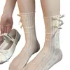 Calcetines blancos de encaje estilo ballet para mujer, de media pantorrilla, finos para verano, holgados, miu, hasta la rodilla, blanco leche, con zapatos Mary Jane