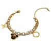 Pulseira de aço inoxidável e couro de camada dupla moda europeia e americana transfronteiriça pulseira Mickey mouse trevo de quatro folhas de titânio dourado 18K para mulheres