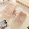 Guantes sin dedos para mujer, cálidos de invierno, amigables con la piel, lindos de dibujos animados, para exteriores, de felpa, forro polar, de medio dedo para escribir