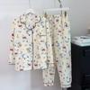 Pijama de fio de algodão transfronteiriço feminino primavera e outono novas calças de manga comprida floral estilo japonês molho doce terno para casa