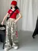 Calça Cargo Camuflada da Moda para Meninas, Moda para Crianças Grandes Jazz Street Dance Hip-Hop Primavera e Outono Cordão Calça de Perna Larga