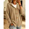 Sudadera con capucha de punto de botones europea y americana Chaqueta Otoño e Invierno Nuevo Estilo Transfronteriza Color Sólido Casual Chaqueta Suéter Mujer