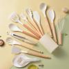 Em stock Versão de luz: cano redondo, cabo de madeira, silicone, utensílios de cozinha de 14 peças, conjunto de 12 peças