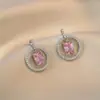 Brincos para Mulheres, Brincos de Cobre com Zircônias Micro-Cravejadas em Formato de Flor e Coração, Novo Design de Nicho, Design Simples, Joias Temperamentais e Versáteis