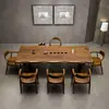 Mesa de Té de Madera Maciza de Tablero Grande y Combinación de Sillas Mesa de Té para Oficina Sala de Estar Hogar Estilo Chino Mesa de Jefe Simple y Moderna