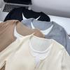 Suéter de dos piezas falsas de moda para chica gordita de primavera y otoño, talla grande para mujer, casual, versátil, para llevar debajo, top 1489