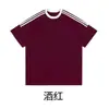 Camiseta de Algodón 100% de 220g con Hombros Caídos y Tres Rayas Color Liso Verano Manga Corta Superior Unisex Ajuste Holgado Simple