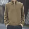 Nova blusa de moletom masculina 2026 com zíper parcial e gola alta, camada base casual de manga longa para primavera e outono, adequada para negócios e deslocamento