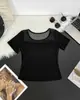 Camiseta Negra Transparente de Malla con Retazos de Manga Corta, Puramente Sexy, para Mujer, Nuevo Estilo de Verano, Diseño de Nicho, Top Ajustado