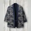 Novo kimono cape de algodão puro transfronteiriço com fivela, estampa digital 3D, camisa de manga três quartos, cardigã folgado