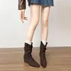 Botas apiladas plisadas de plataforma para mujer, nuevo estilo 2026, temporada otoño e invierno, botines forrados de felpa, botas vaqueras retro versátiles adelgazantes