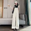 Macacão Jeans Branco de Perna Larga Estilo Coreano Feminino Verão 2026 Novo Cintura Alta Casual Solto Emagrecedor Cobertura de Carne Calça de Perna Larga