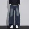 Nova coleção outono/inverno: Mistura de Tencel, lavagem desgastada, calça jeans para homens, streetwear estilo americano, calça de trabalho, modelagem solta, perna larga, calça de perna reta