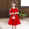 Meninas 'Vestido de Verão Off-shoulder Internet Celebridade Saia Infantil Elegante Princesa Vestido Vestido Meninas