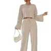 2025 Novo Conjunto de Roupa Feminina Casual com Manga Longa Canelada, Moda Outono e Inverno, Cruzamento Europeu e Americano, Comércio Exterior Amazon