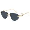 Gafas de Sol sin Montura con Borde Cortado y Patillas con Estampado de Cabeza de Leopardo de Moda Importadas para Hombre, Gafas de Sol con Diseño de Moda de Gama Alta