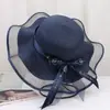 Chapéu de Palha Floral Tendência Estilo Coreano com Aba Larga para Passeios de Verão, Chapéu Fresco Estilo Onda de Praia, Chapéu de Sol Estilo Férias com Acabamento em Renda