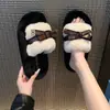 Pantuflas peludas de moda para mujer, nuevo estilo coreano de otoño 2026 con lazo, pantuflas de algodón para interior/hogar de felpa con suela gruesa