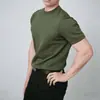 Camiseta branca de manga curta para homens, algodão puro, corte justo, gola redonda, camiseta básica lisa de manga curta para fitness para homens e mulheres, verão