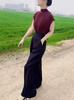 25117 Grande Aimei Yiyuan 2025 Verão Novo Design Sense Manga Curta Cor Sólida Blusa Calça Wide Leg Cintura Alta Moda