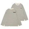 Camiseta de Manga Longa Color Block Listrada Pesada 280g Nova Moda Primavera 2026 Marca Casual Solta Top Bordado com Logo