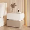 Mesita de noche color crema con acabado en piel, Gabinete de noche pequeño moderno simple para dormitorio, Gabinete de almacenamiento minimalista, No requiere montaje, Todo en uno