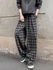 Pantalones Casuales con Patrón de Diamantes Estilo Perezoso Americano Marca de Tendencia para Hombre Pierna Recta Holgada Bloque de Color Pantalones de Pierna Ancha Versátiles para Otoño