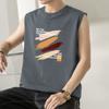 Colete Masculino Verão Algodão Camiseta Sem Mangas Moda Grafite Estampa Obstáculo Basquete Esportes Fitness Cintura Ombro Largo
