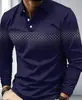 Camisa polo de manga larga para hombre, estampado digital casual, camisa sencilla con diseño de rayas y patrón geométrico para hombre