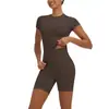 Conjunto de ropa de yoga y running para exteriores, estilo europeo y americano, transpirable, de manga corta, cintura alta, corte ajustado
