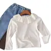 Ropa de Invierno para Niñas Camiseta Bebé Elegante Personalidad Infantil Marca de Moda Forro Polar Engrosado Ribete de Encaje Cuello Fruncido Camiseta Base
