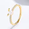 Anillo de Orejas de Conejo de Plata 925 con Perla de Agua Dulce para Mujer, Anillo Abierto de Nicho de Alta Gama con Circonita, Regalo de Navidad