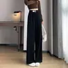 Calça de Malha Wide Leg Feminina 2026 Outono Novo Cintura Alta Drapeada Slim Reto Comprimento Total Casual Esportiva Cinza