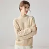 Suéter de cachemira para mujer con cuello semi-alto, estilo de lujo ligero, manga larga, jacquard tejido finamente, corte holgado, versátil, top base de punto agradable para la piel