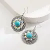 Nuevos Pendientes Ovalados de Estilo Étnico He Ming Jewelry con Diamantes Incrustados y Turquesa para Mujer, Pendientes de Alta Calidad, Elegantes, Únicos y Versátiles