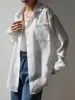 Camisa Branca de Algodão e Linho de Manga Longa Feminina Protetor Solar Top Primavera e Verão 2025 Estilo Coreano Preguiçosa Solta Casual Camisa Jaqueta