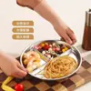 Prato Dividido de Aço Inoxidável para Estudantes, Prato de Almoço de Grau Alimentício com Três Compartimentos, Prato Redondo para Perda de Peso, Controle de Porções e Uso Doméstico