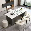 Conjunto de mesa de centro e cadeiras em pedra sinterizada de luxo leve, adequado para escritório, varanda ou uso doméstico; mesa de chá pequena moderna com chaleira de água integrada e estação de chá em pedra