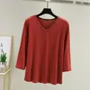 Camiseta de Modal Manga Siete Puntos Ropa de Exterior Verano Cuello en V Versátil Casual Holgada Camiseta Base Top Ajustado