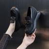 Sapatos de Salto Grosso Solos para Mulheres, Novo Estilo Verão 2025, Salto Grosso de Outono, Bico Quadrado, Plataforma, Boca Profunda, Sapatos Versáteis para Mulheres, Sapatos de Couro Estilo Britânico