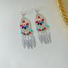 Pendientes Miao de Plata Estilo Étnico Transfronterizos, Pendientes Largos de Borla Colorida, Pendientes Exagerados Estilo Chino Nuevo, Venta al por Mayor desde el Fabricante