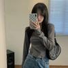 Jersey de algodón combinable con todo, cuello redondo, camiseta de manga larga para mujer, otoño nuevo, top ajustado con curvas irregulares, moda