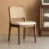 Cadeira de jantar em madeira maciça de nogueira preta, simples e casual para uso doméstico, cadeira vintage de rattan trançado, cadeira de mesa de jantar com encosto, cadeira com assento macio para uso doméstico