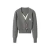 Cardigan Casaco Suéter Curto Francês Feminino Primavera Outono Inverno Cinza Estilo Western Spice Girl Slim Fit Suéter Falso de Duas Peças