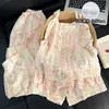 Pijama Feminino com Bojo, Estilo Princesa Doce de Verão, Conjunto de Três Peças de Camisola de Algodão Nuvem, Roupa de Casa Fina Que Pode Ser Usada Fora